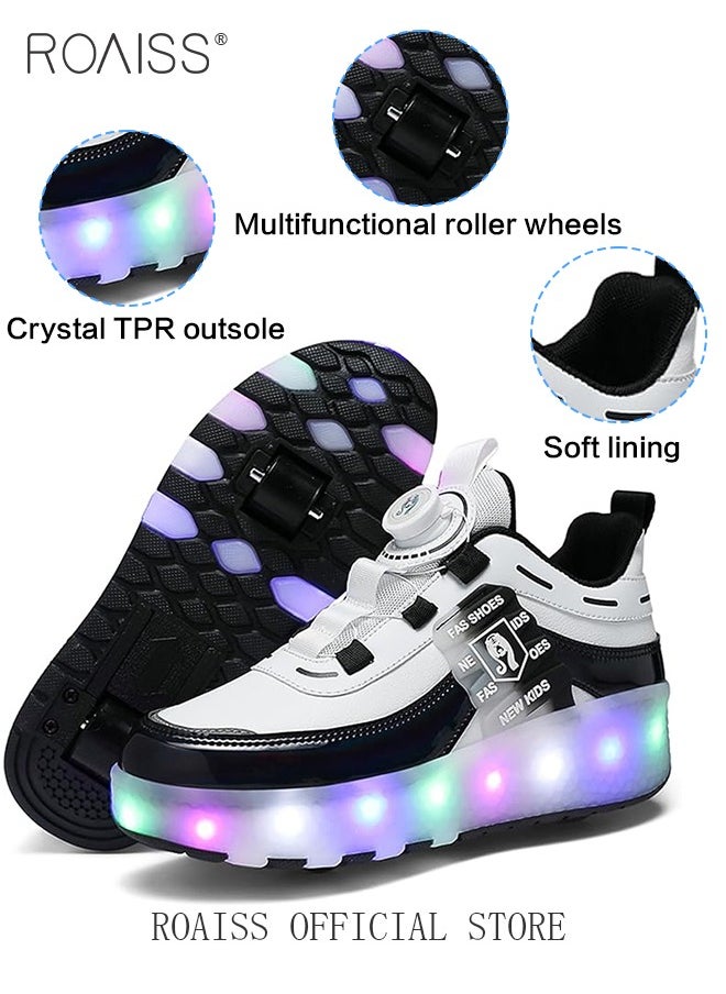 Kids Unisex Double Wheel Roller Skates Shoes LED Light Multimode Adjustable Rechargeable Sneakers for Children Boys and Girls Outdoors Luminous Shoes with Multifunction Detachable Roll Wheels