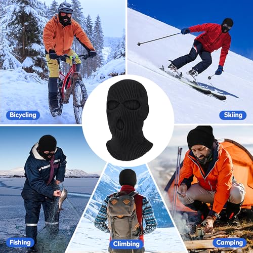 Pukavt 2 Pack 3 Hole Winter Knitted Mask, Full Face Cover Ski Mask Warm Balaclava for Skiing, Motorcycle, Snowboard Black/Black - Image 5