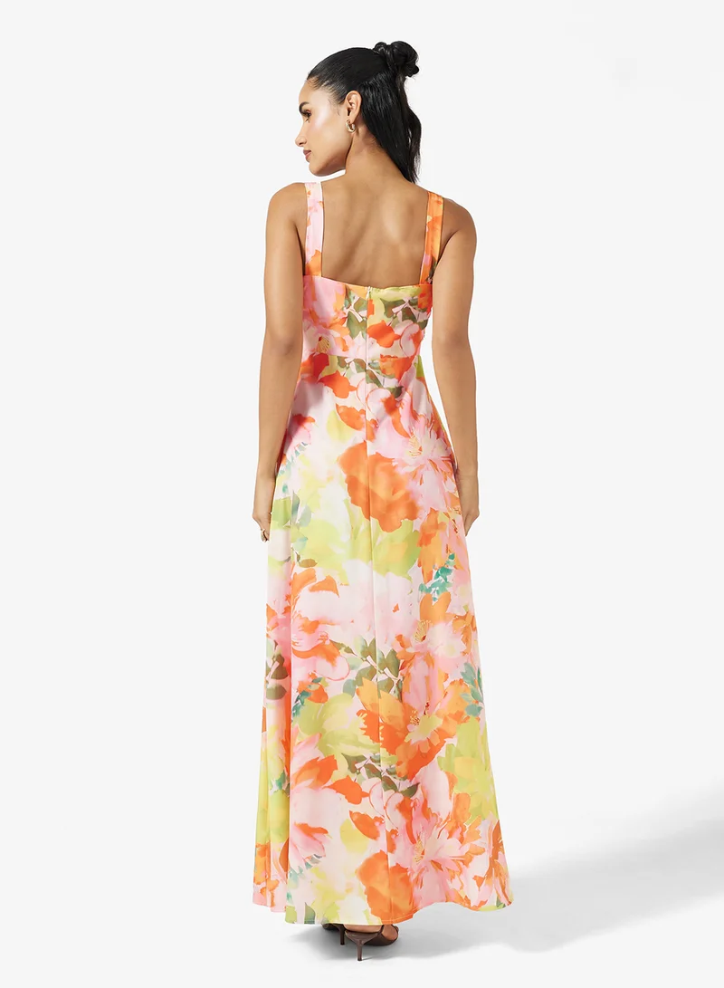جينجر Square Neck Floral A Line Dress