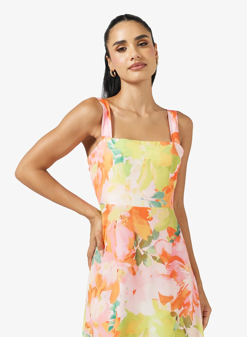 جينجر Square Neck Floral A Line Dress