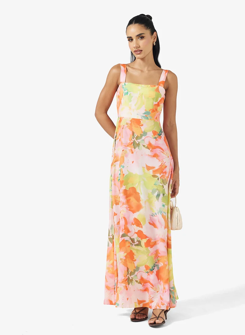 جينجر Square Neck Floral A Line Dress