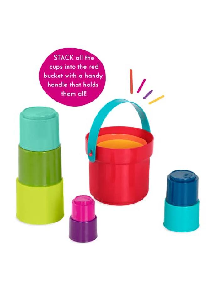 BATTAT Stacking Cups 10 Pcs Plastic Nesting Toys Bucket With Carry Handle Water & Sand Colorful Toy Set For Toddlers Stack Up Cups 18 Months + - Image 4