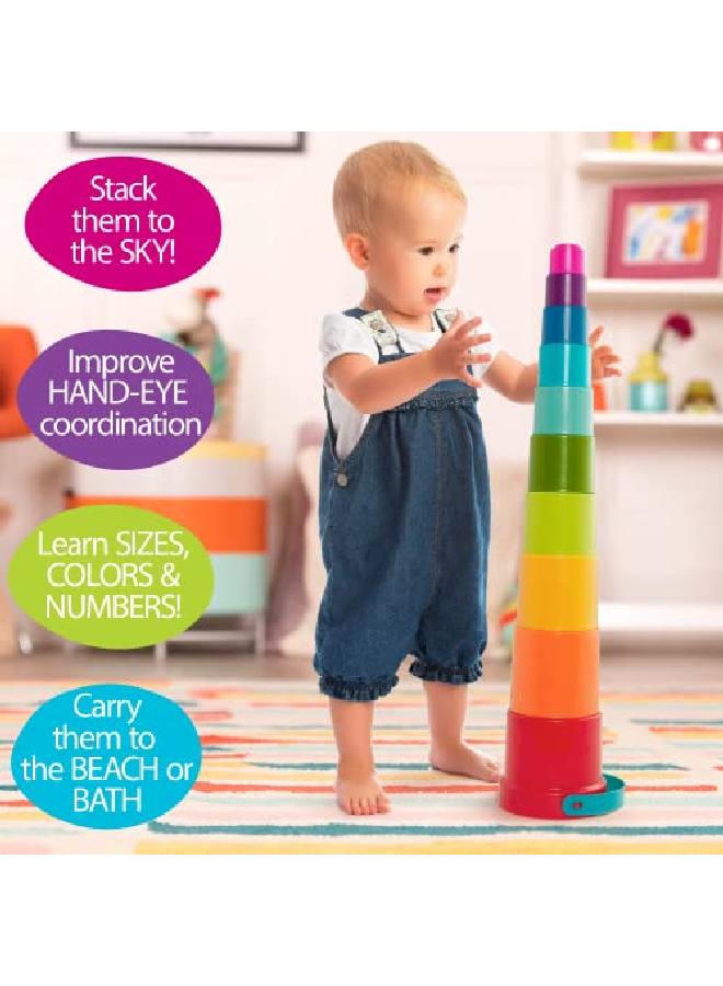 BATTAT Stacking Cups 10 Pcs Plastic Nesting Toys Bucket With Carry Handle Water & Sand Colorful Toy Set For Toddlers Stack Up Cups 18 Months + - Image 5
