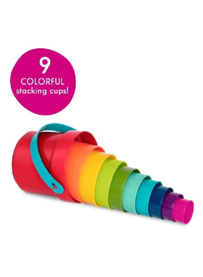 BATTAT Stacking Cups 10 Pcs Plastic Nesting Toys Bucket With Carry Handle Water & Sand Colorful Toy Set For Toddlers Stack Up Cups 18 Months + - Image 3