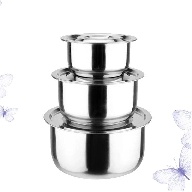 3Pcs Stainless Steel Large Capacity Soup Bowl Multifunctional Soup Pot Salad Mixing Food Container with Lid ( ) - Image 5
