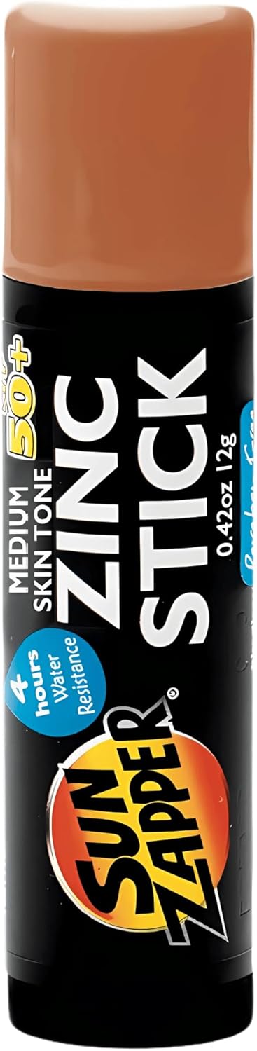 Sun Zapper Medium Skin Tone Original Zinc Stick SPF 50 Zinc Oxide Mineral Sunblock Stick for Face Tinted Sunblock for Legends with Darker Skin Tones Made in Australia