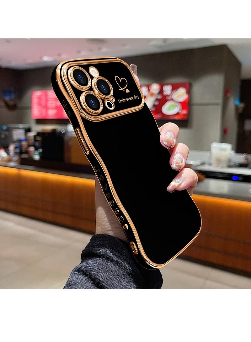 WRISTWISE غطاء حافظة لهاتف iPhone 14 Pro Max للنساء والفتيات، إطار مموج لطيف على شكل قلب حب، غطاء حماية للكاميرا المرتفعة، غطاء فاخر مقاوم للصدمات، جراب هاتف، أسود - Image 5