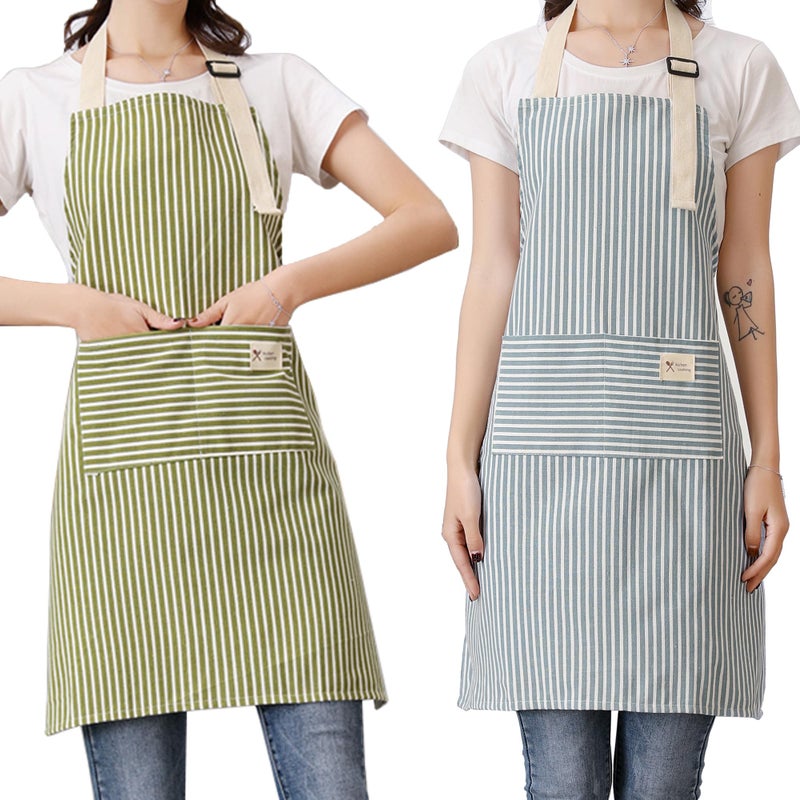 Lofekea Apron 2 Pack Cooking Apron for Women with Pocket Adjustable Chef Aprons for Kitchen Cooking Baking BlueGreen