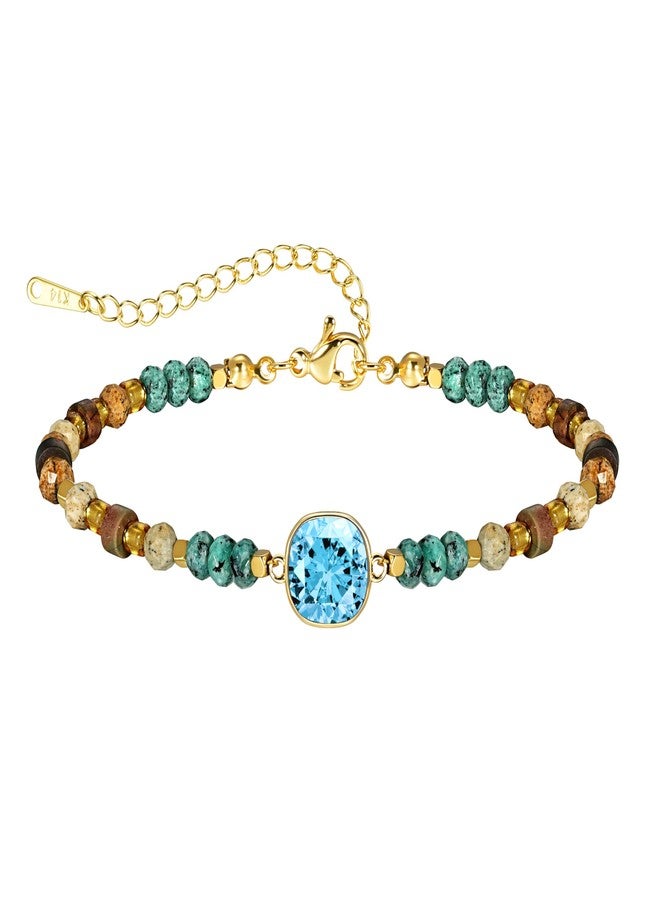 JIAOGE Birthstone Bracelets for Women - Aquamarine Bracelet for Girls Gifts for Girl March Birthstone Jewelry Beaded Bracelets for Women Aquamarine Jewelry Blue Bracelet March Birthday Gifts for Women - Image 1