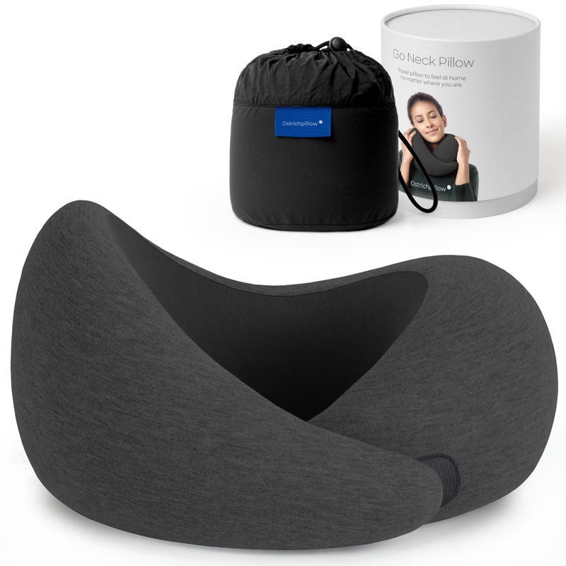 OSTRICH PILLOW وسادة عنق أوستريتش بيلو جو، وسائد سفر للطائرات، وسادة سفر من فوم الذاكرة الفاخر، تصميم مريح بزاوية 360º، جوانب غير متماثلة، حقيبة سفر متضمنة، غطاء مودال قابل للغسل - Image 1