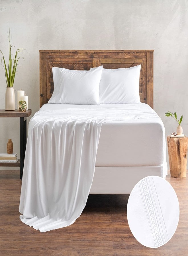 Chanasya Premium Soft White Queen Bed Sheets Set 4-Piece - Percale Microfiber - Fitted Sheet Flat Sheet and Pillow Cases - Deep Pocket Breathable Wrinkle Resistant (Queen) White - Image 2
