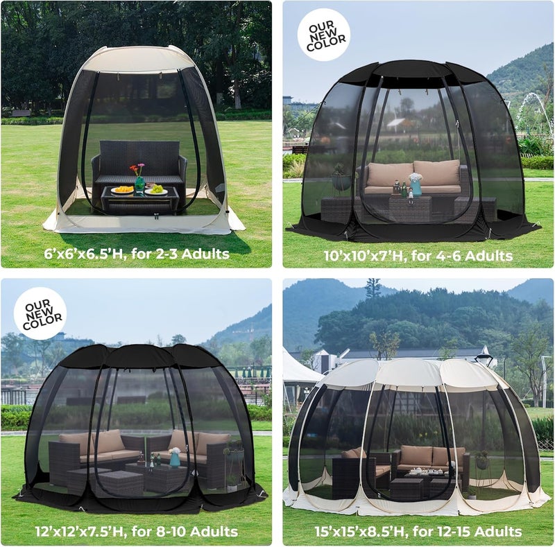 AlvantorÂ® Pop Up House Tent, Outdoor Screen Room, Canopy Tent with UV Resistant, Easy Up Foldable Screen House for Camping Garden, Black, 10 x10 FT - Image 2