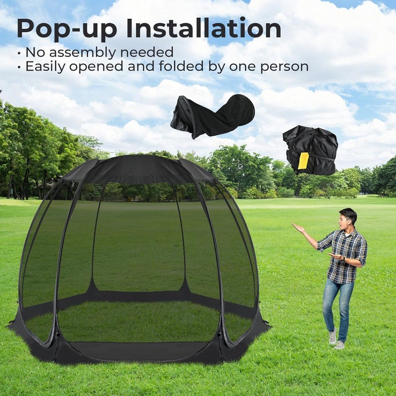 AlvantorÂ® Pop Up House Tent, Outdoor Screen Room, Canopy Tent with UV Resistant, Easy Up Foldable Screen House for Camping Garden, Black, 10 x10 FT - Image 3