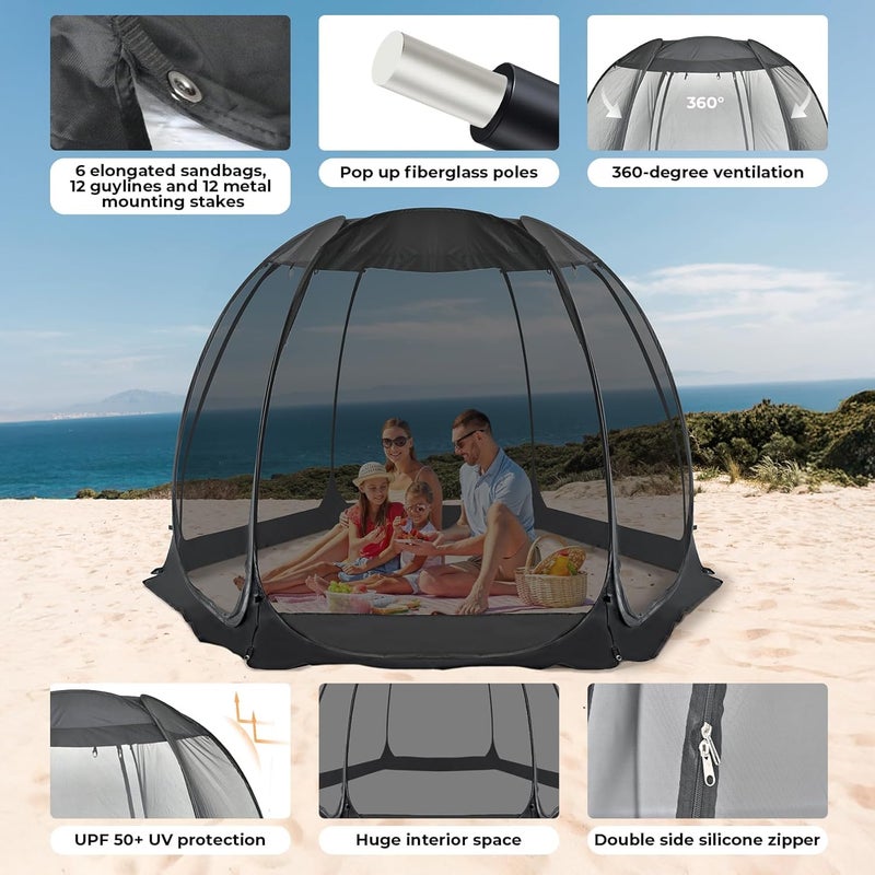 AlvantorÂ® Pop Up House Tent, Outdoor Screen Room, Canopy Tent with UV Resistant, Easy Up Foldable Screen House for Camping Garden, Black, 10 x10 FT - Image 4