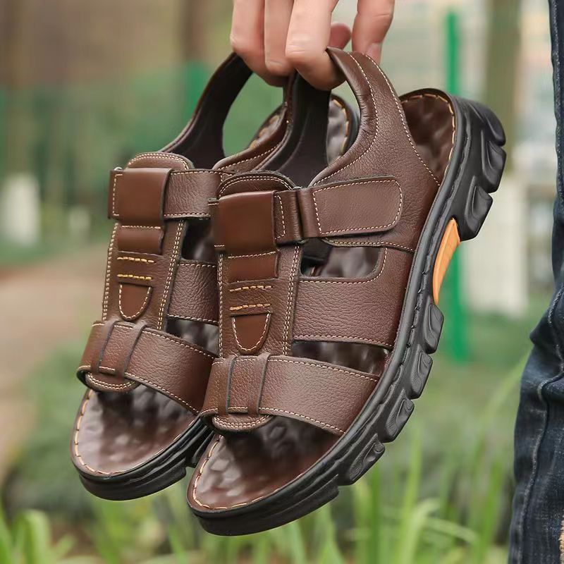 plus size Breathable All-match Beach Shoes Thick Sole Non-slip Summer Mens New Casual Sandals Exposed Toes for Men Dark brown