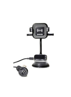 FM Transmitter Wireless Car Mount 10W Compatible with Audio Streaming - Car Charger w/ USB Output - Flexible Neck - Bluetooth 4.2 Audio Receiver - QI Standard Wireless Charging - Black