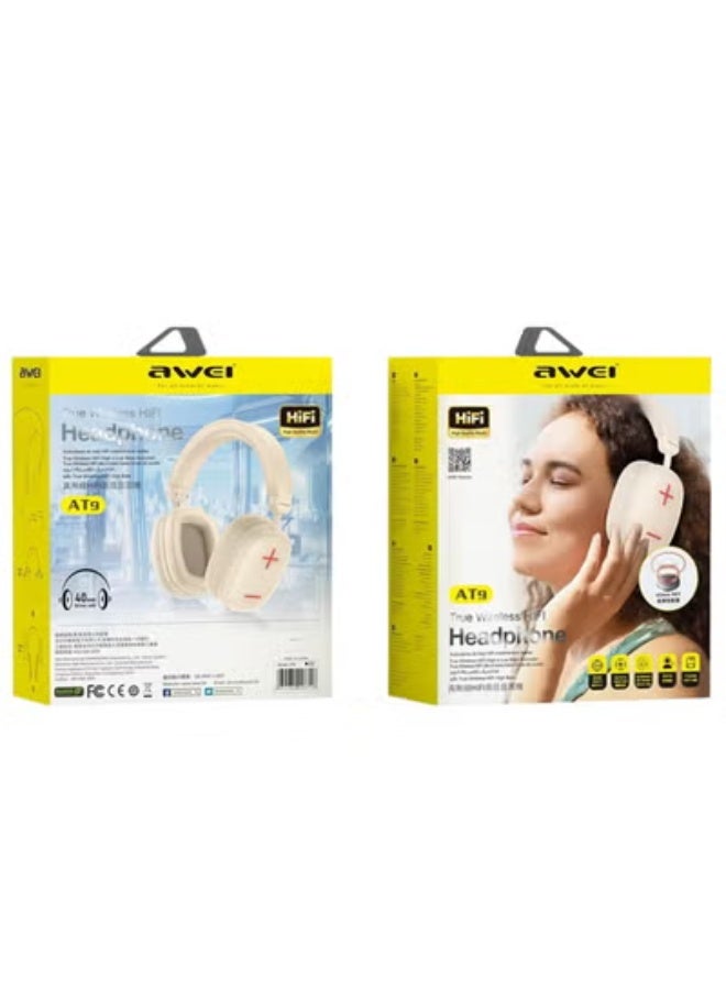 Awei AT9 True Wireless Headphone - Stereo Sound With HD Microphone. Lightweight Foldable Body - Off White Off White - Image 2