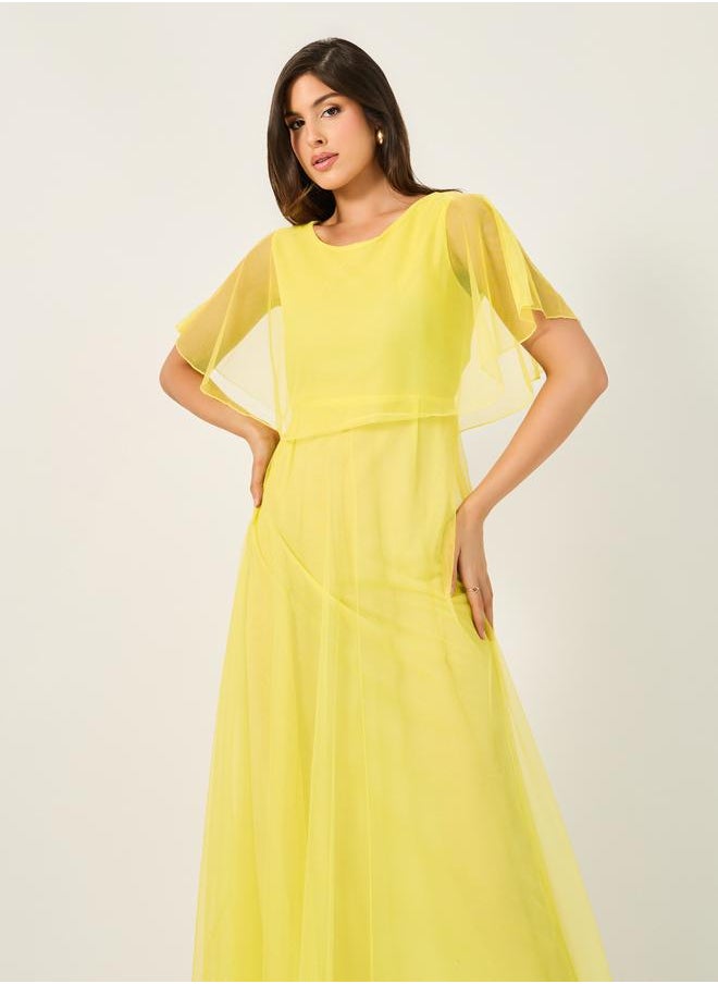 Styli - Mesh Cape Sleeve A-Line Maxi Dress - Image 1