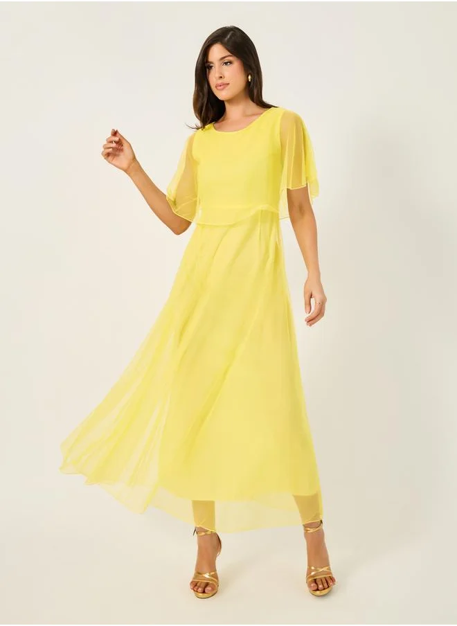 Styli Mesh Cape Sleeve A-Line Maxi Dress