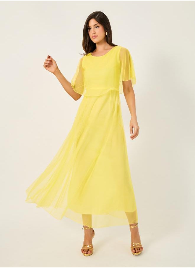 Styli - Mesh Cape Sleeve A-Line Maxi Dress - Image 1