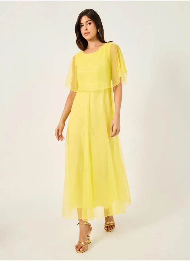 ستايلي Mesh Cape Sleeve A-Line Maxi Dress