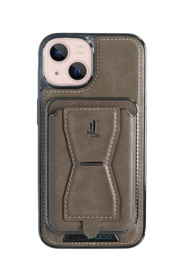 LIMITLESS Leather Case for iPhone 15 with Detachable Card Holder and Stand, Back Protector Slim Fit, Soft Grip Leather Cover, Logo Cutouts, Anti-Scratch Full Phone Back Case with Shockproof, Grey  - Image 1