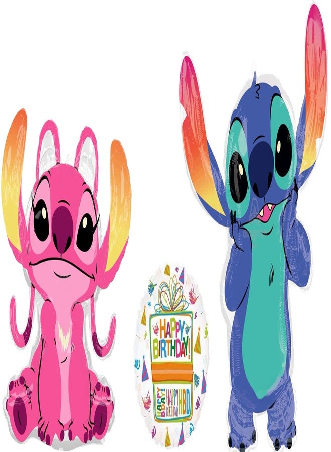 Anagram Angel and Stitch's Birthday Party Supplies 3 pc Balloon Bouquet Decorations - Image 1