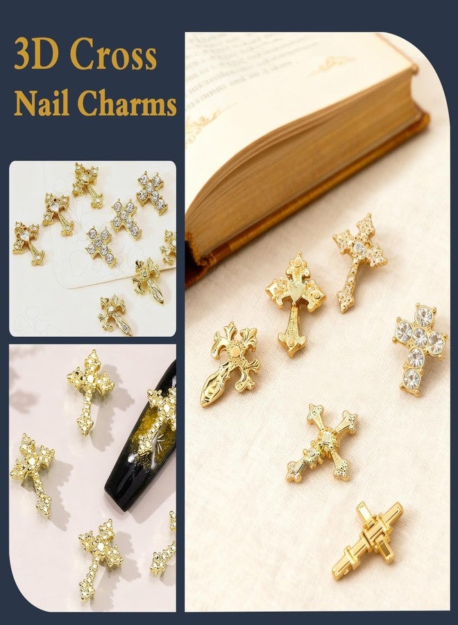 Sylmifoi 3D Cross Nail Charms and Nail Gems, 60 Pcs Gold Nail Art Kit with Rhinestone Design, Alloy Metal Studs for Women DIY Nail Decorations and Jewelry Crafts - Image 4