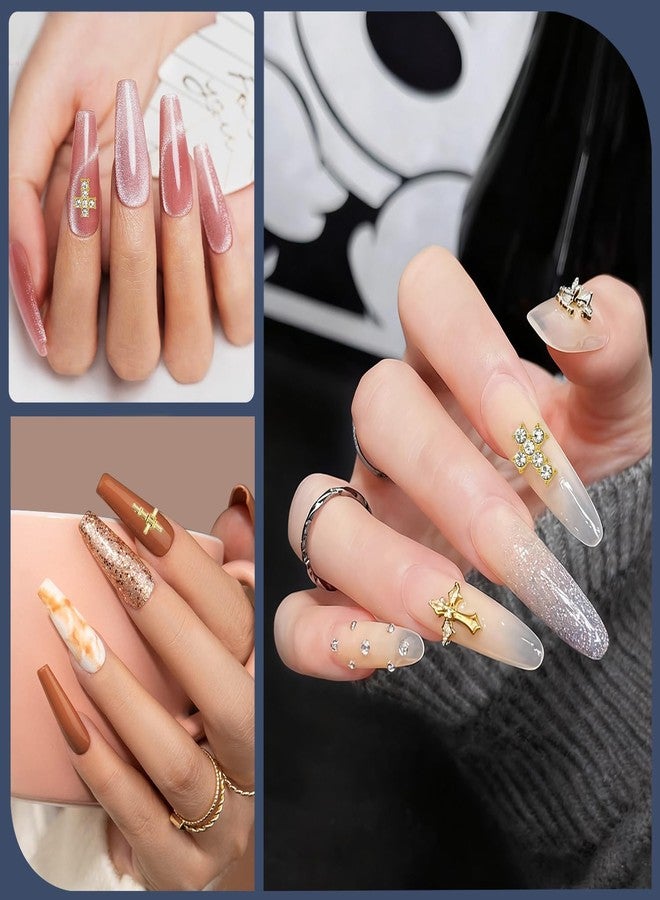 Sylmifoi 3D Cross Nail Charms and Nail Gems, 60 Pcs Gold Nail Art Kit with Rhinestone Design, Alloy Metal Studs for Women DIY Nail Decorations and Jewelry Crafts - Image 5