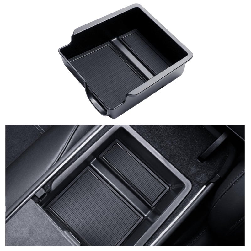 VICHTOP 1Pcs Armrest Console Organizer Tray for 2021-2023 Model 3/Y Interior Accessories with Non-Slip Mat, Matte Black - Image 1