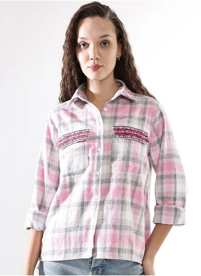 HIGH STAR Relaxed Fit Multicolour 100% Cotton Embroidered Long Sleeves Woven Button Down with Button Closure Regular Length Spread Collar Shirt Collar - Ideal for Casual - A Must-Have for Your Wardrobe!