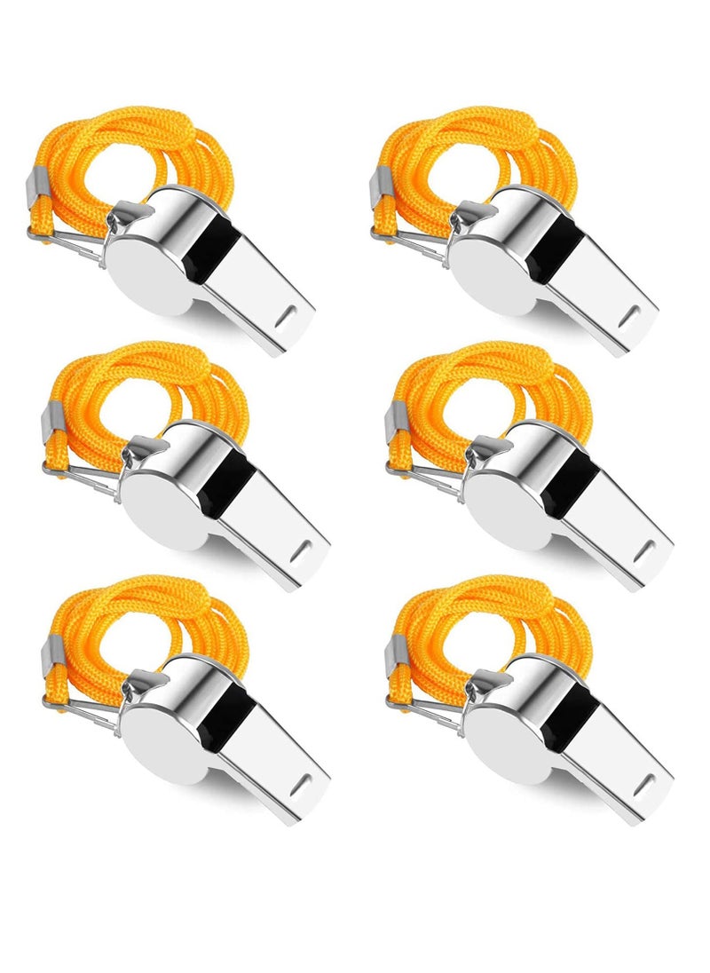 SYOSI 6 Pack Whistles, Stainless Steel Sports Loud Crisp Sound Whistles with Lanyard, Coaches, Sporting Goods, for Referees Coaches at School Sports, Soccer, Football, Basketball  - Image 1