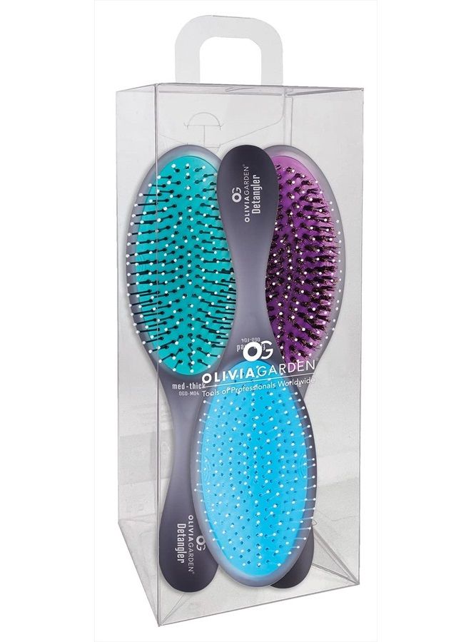 Olivia Garden OG Brush Collection, removable cushion, scalp hugging massages the scalp, 1 fine to medium and 1 medium to thick detangler, 1 smooth and shine styler, for wet or dry hair, Black 3pc box - Image 1