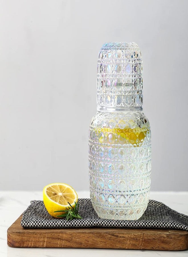 Sizikato 15 Oz Gemstone Textured Glass Bedside Night Water Carafe with Tumbler Glass. - Image 3