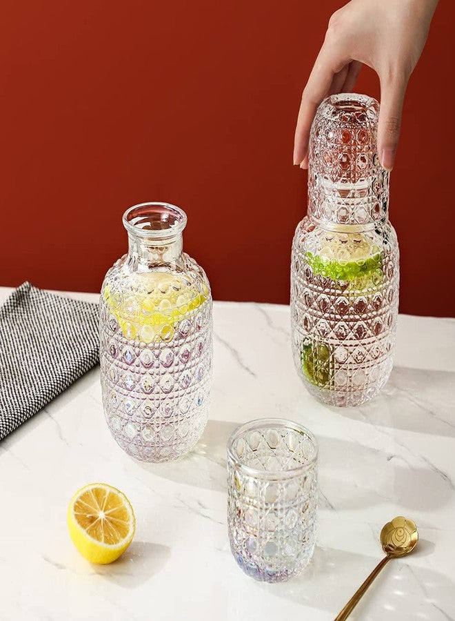 Sizikato 15 Oz Gemstone Textured Glass Bedside Night Water Carafe with Tumbler Glass. - Image 4