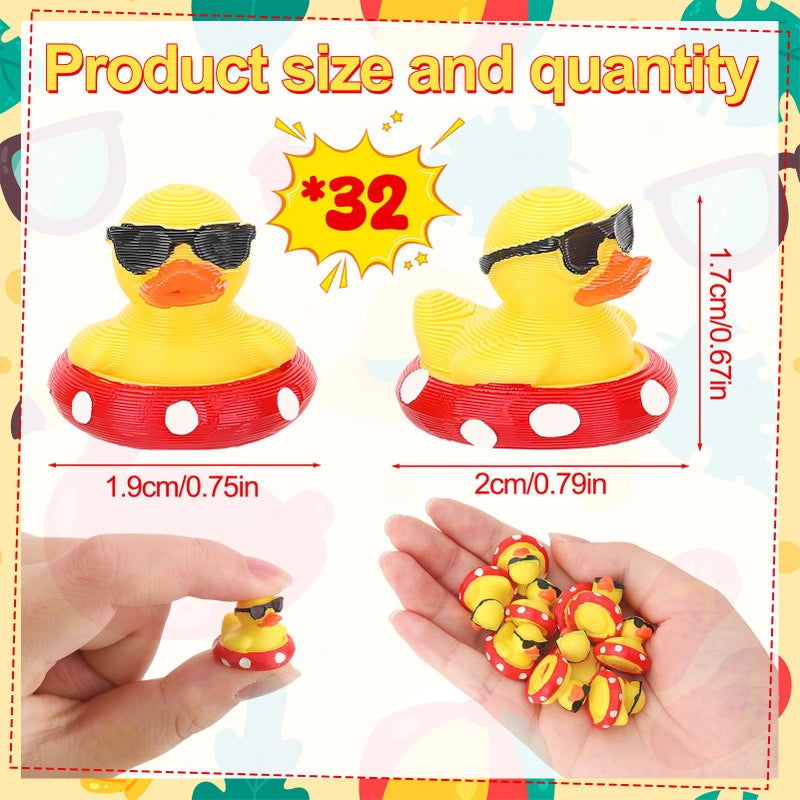 GGSTDDUP 32Pcs 3D Printed Ducks Toy Figures, Mini Ducks Bulk, Tiny Duck Figurine Dress up Toy for Party Favors Decorations for Crafts DIY Landscape Dollhouse Fairy Garden (Swimming Ring Duck) - Image 2