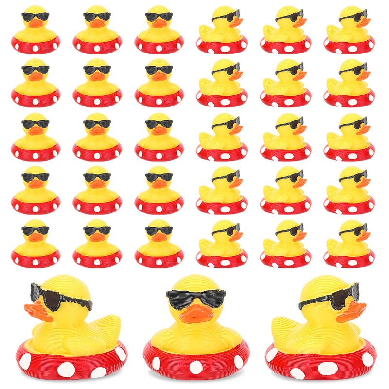 GGSTDDUP 32Pcs 3D Printed Ducks Toy Figures, Mini Ducks Bulk, Tiny Duck Figurine Dress up Toy for Party Favors Decorations for Crafts DIY Landscape Dollhouse Fairy Garden (Swimming Ring Duck) - Image 1