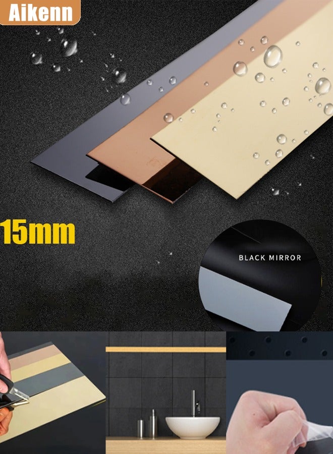 Aikenn 15mm black wall decorative strips stainless steel peel and stick mirror decorative strips self-adhesive metal decorative strips mirror metallized mirror finish suitable for wall mirror frame border decorative strips  - Image 1