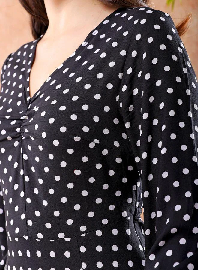 Freehand  Women Fit and Flared Casual Polka Dot Sheath Dress for Women | Best Price UAE
