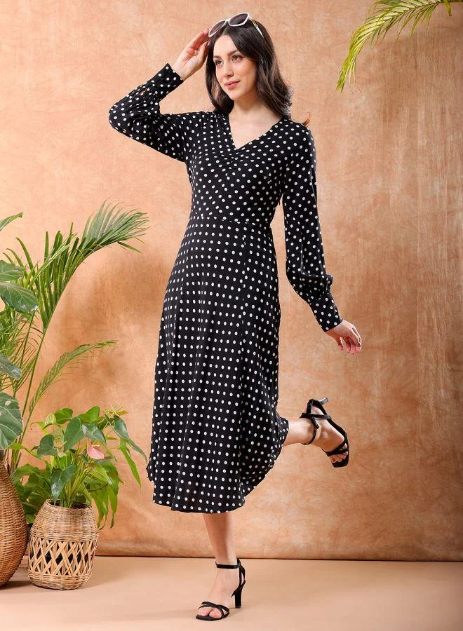 Freehand  Women Fit and Flared Casual Polka Dot Sheath Dress for Women | Best Price UAE