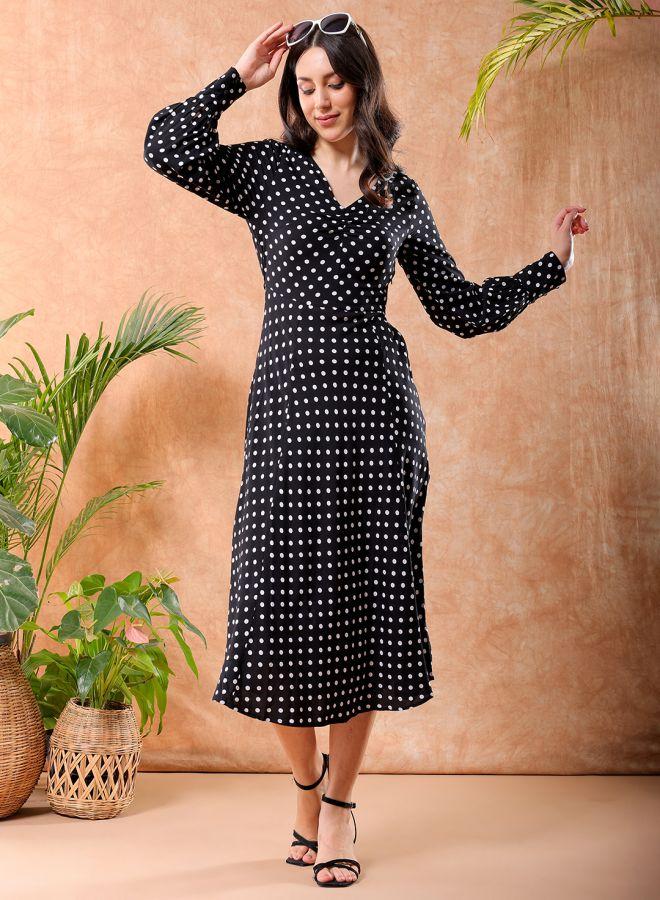 Freehand Women Fit and Flared Casual Polka Dot Sheath Dress - Image 1