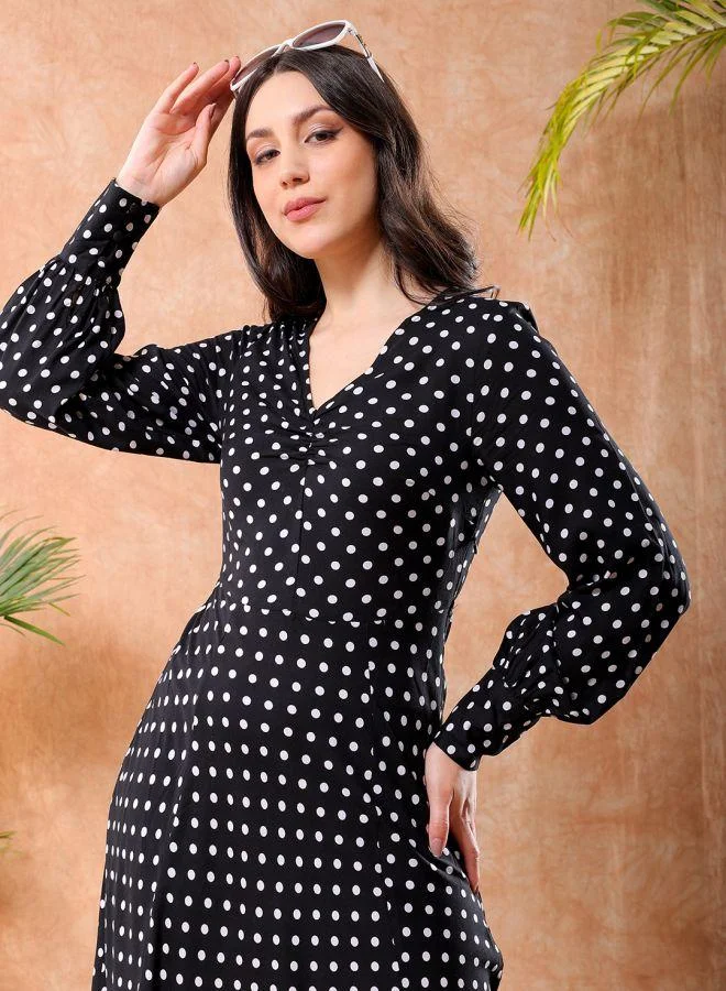 Freehand  Women Fit and Flared Casual Polka Dot Sheath Dress for Women | Best Price UAE