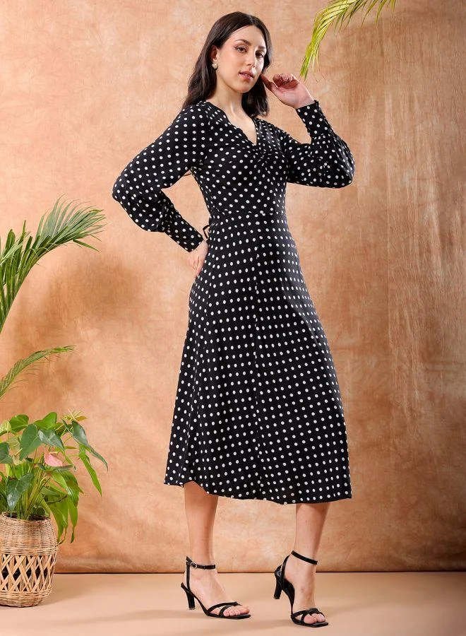 Freehand  Women Fit and Flared Casual Polka Dot Sheath Dress for Women | Best Price UAE