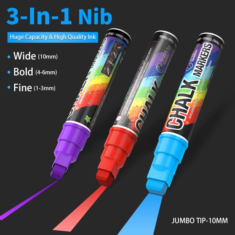 KERIFI Window Chalk Markers for Cars Washable: 8 Colors Jumbo Liquid Chalk Marker with 10mm Thick Tips, Big Chalkboard Markers, Car Window Paint Markers Pen for Glass, Auto, Bistro, Mirror, Poster, Business - Image 2