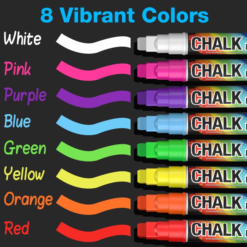 KERIFI Window Chalk Markers for Cars Washable: 8 Colors Jumbo Liquid Chalk Marker with 10mm Thick Tips, Big Chalkboard Markers, Car Window Paint Markers Pen for Glass, Auto, Bistro, Mirror, Poster, Business - Image 3