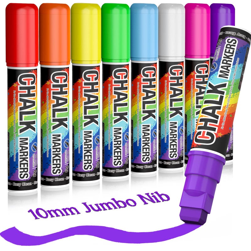 KERIFI Window Chalk Markers for Cars Washable: 8 Colors Jumbo Liquid Chalk Marker with 10mm Thick Tips, Big Chalkboard Markers, Car Window Paint Markers Pen for Glass, Auto, Bistro, Mirror, Poster, Business - Image 1