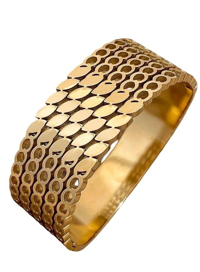 VIEN Trendy Gold Plated Wide Cuff Bracelet for Women & Girls | Adjustable Open Bangle | Stylish Wear Fashion Jewelry | Statement Bracelet Gift - Image 1