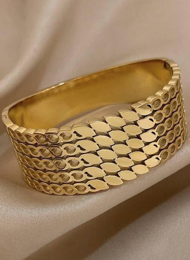 VIEN Trendy Gold Plated Wide Cuff Bracelet for Women & Girls | Adjustable Open Bangle | Stylish Wear Fashion Jewelry | Statement Bracelet Gift - Image 5