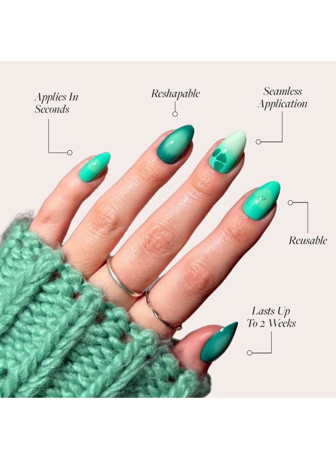 Glamnetic Press On Nails - Siren Green | Short Almond Fake Nails with an Aquamarine Gradient and Tropical Flower Accents, Salon Quality Summer Nails | 15 Sizes - 30 Nail Kit with Glue - Image 3