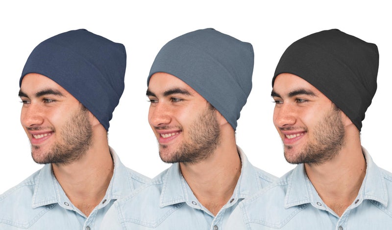 PrimeBox Unisex Skull Cap for Bikers & Cycling - Cotton Head Cap, Helmet Inner Cover for Men Women - Pack of 3 (Black, Blue, Dark Grey) - Image 1